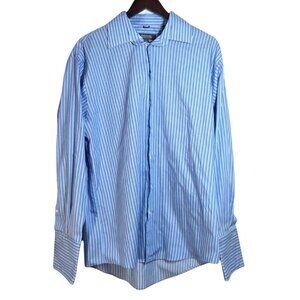 Kenneth Cole Reaction Blue Striped Long Sleeve Button Up Dress Shirt Size Large